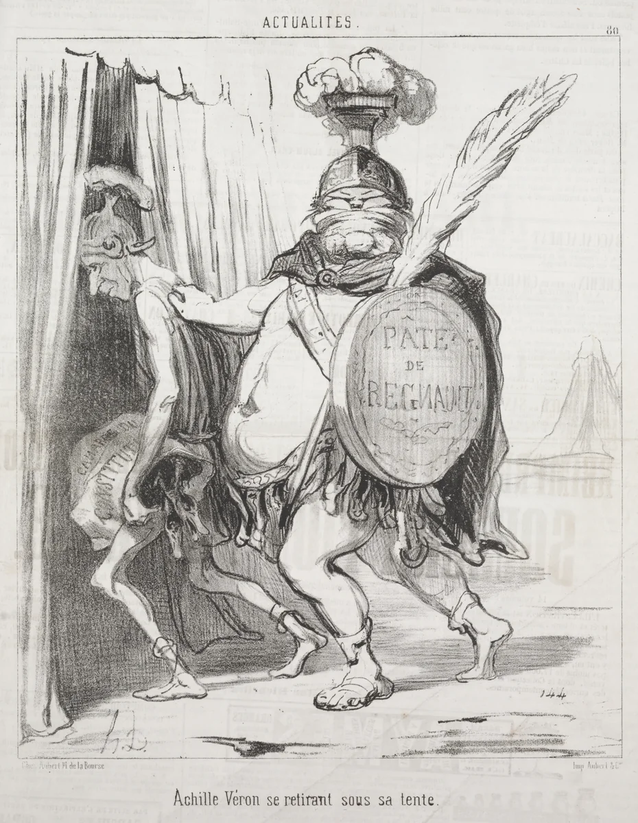 Achilles Véron withdrawing into his tent. by Honoré Daumier, print, 1850