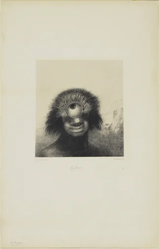 The Misshapen Polyp Floated on the Shores, a Sort of Smiling and Hideous Cyclops (Le Polype difforme flottait sur les rivages, sorte de cyclope souriant et hideux) by Odilon Redon, print, 1883