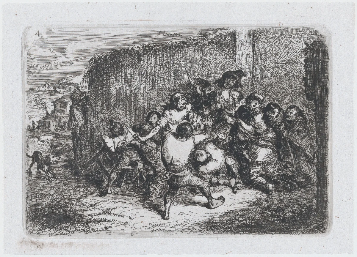 Plate 4: a street brawl, from the series of customs and pastimes of the Spanish people by Francisco Lameyer, print, 1850