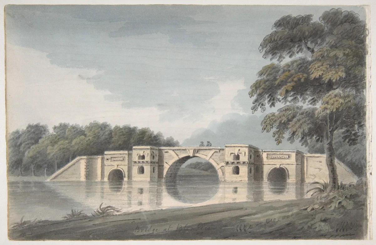 Bridge at Blenheim Palace (recto); York Cathedral (verso) by Hubert Cornish, drawing, 1780-1832