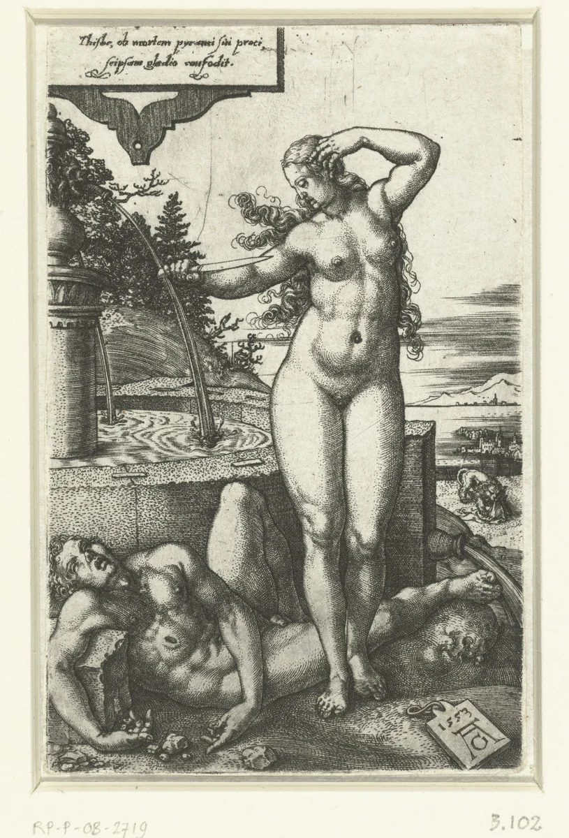 Pyramus en Thisbe by Unknown, print, 1553