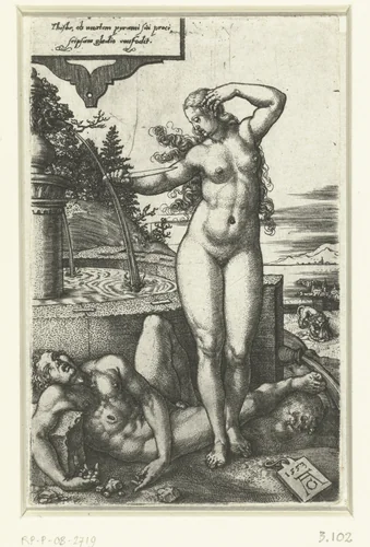 Pyramus en Thisbe by Unknown, print, 1553
