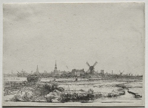 View of Amsterdam from the North West by Rembrandt van Rijn, print, 1635-1645