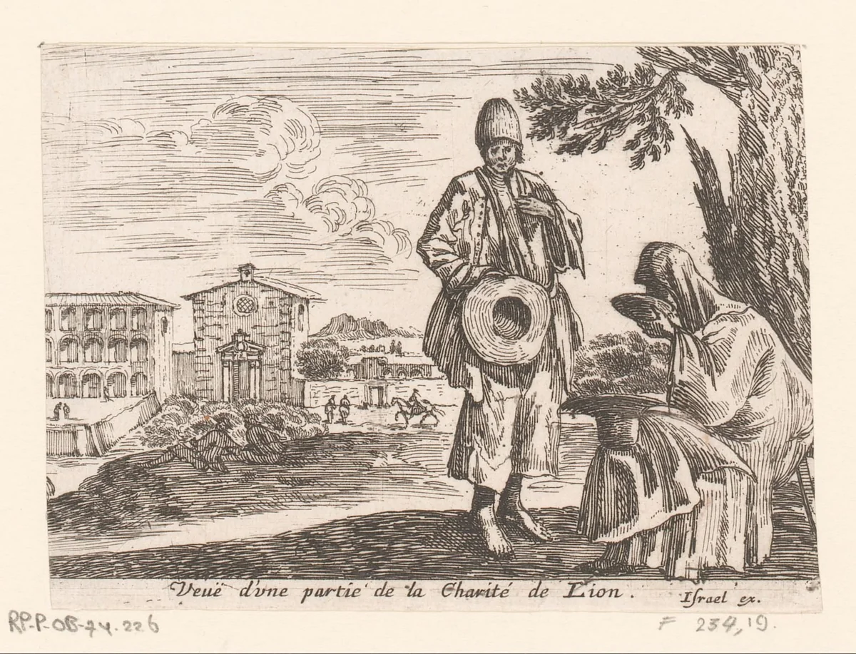 Gezicht op een deel van het Hôpital de la Charité in Lyon by Israël Silvestre, print, 1652