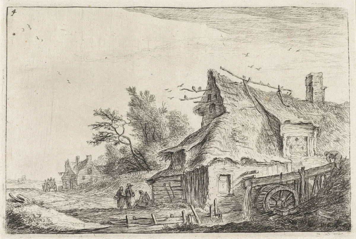 Dorpsgezicht met een watermolen by Anthonie Waterloo, print, 1630-1663