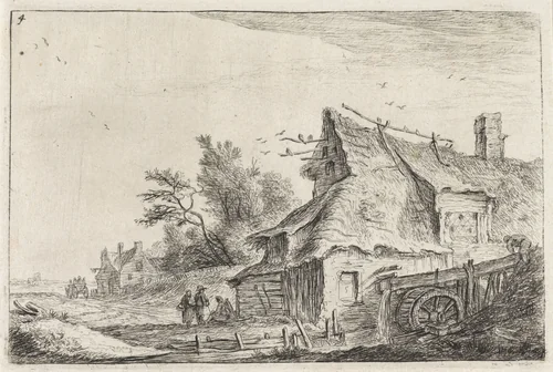Dorpsgezicht met een watermolen by Anthonie Waterloo, print, 1630-1663