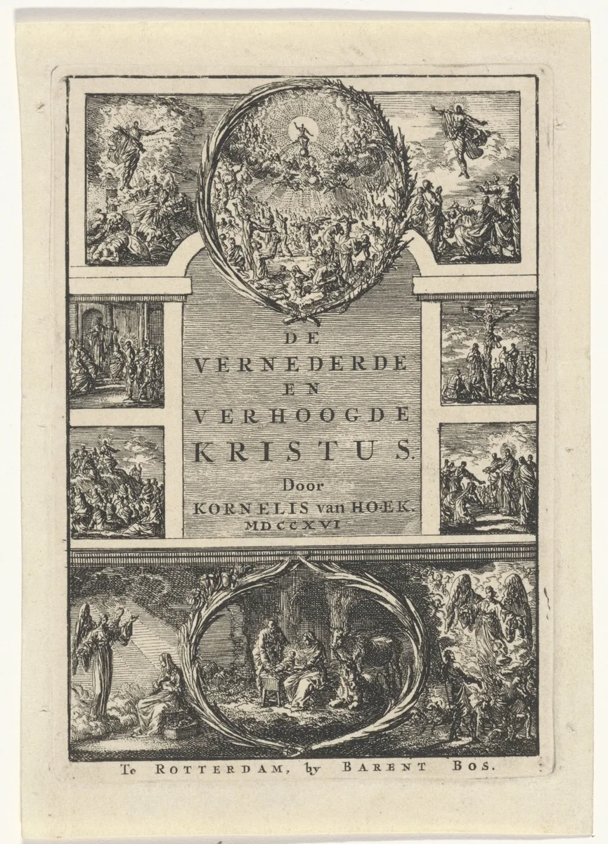Titelpagina voor: Kornelis van Hoek's 'De vernederde en verhoogde Kristus', 1706 by Jan Luyken, print, 1706