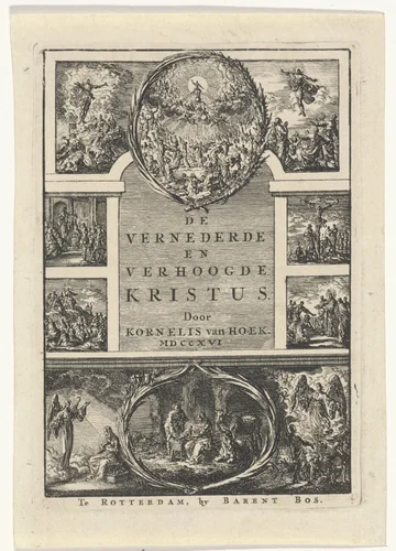 Titelpagina voor: Kornelis van Hoek's 'De vernederde en verhoogde Kristus', 1706 by Jan Luyken, print, 1706