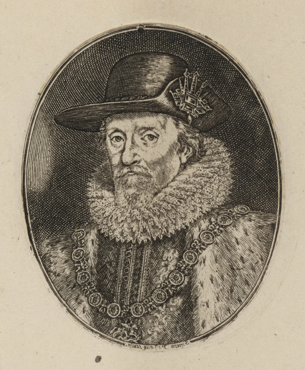 James I, King of England [top half] by Simon van de Passe, print, 1595-1647