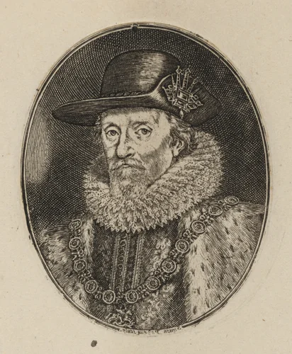 James I, King of England [top half] by Simon van de Passe, print, 1595-1647