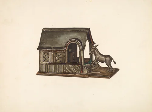 Toy Bank: Donkey and House by Jennie Kamar, index of american design, 1942