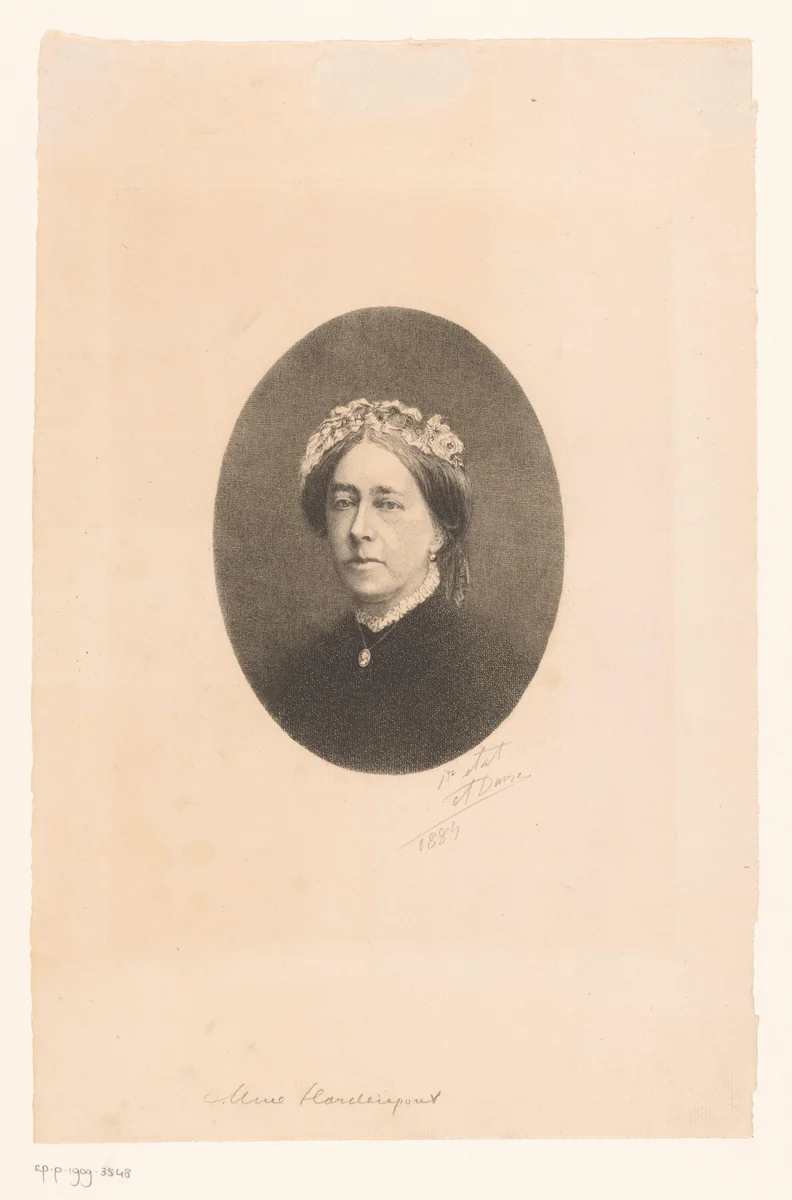 Portret van een onbekende dame, mevrouw Hardenpont by Auguste Danse, print, 1884