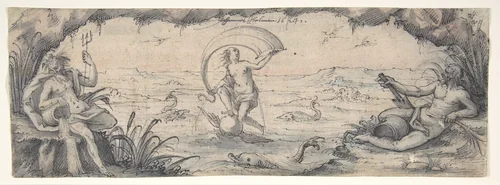 An Allegory of Fortune with Two River Gods by Hans Jakob Ebelmann, drawing, 1624