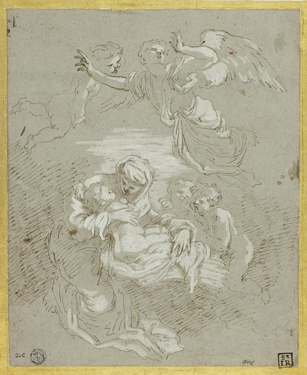 Madonna and Child with Angels by Johann Carl Loth, drawing, 1690-1698