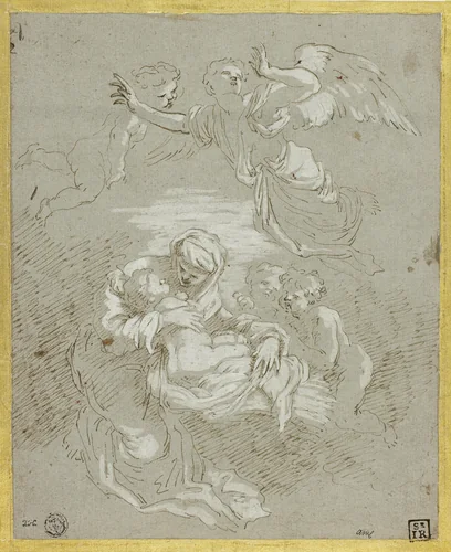 Madonna and Child with Angels by Johann Carl Loth, drawing, 1690-1698