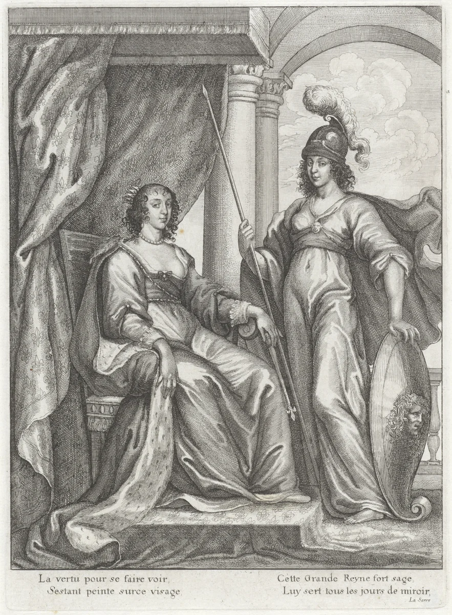 Tronende Henrietta Maria van Bourbon, koningin van Engeland by Wenceslaus Hollar, print, 1639