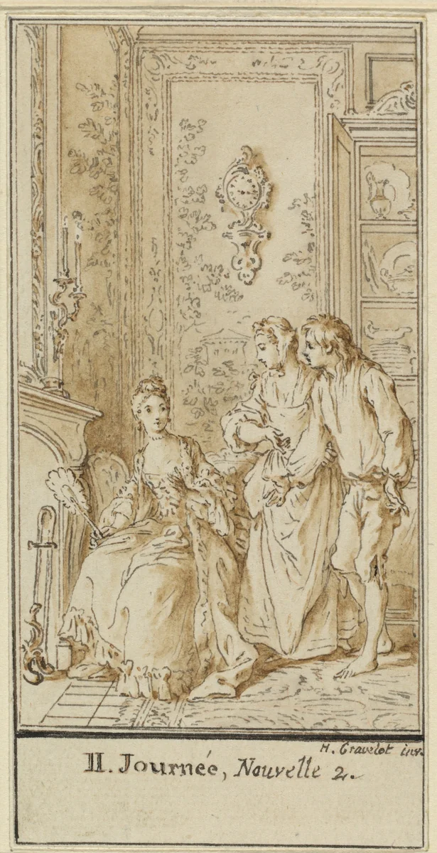 Second Day, Second Story: Rinaldo d'Asti and the Widow by Hubert François Gravelot, drawing, 1757