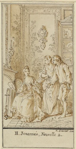Second Day, Second Story: Rinaldo d'Asti and the Widow by Hubert François Gravelot, drawing, 1757