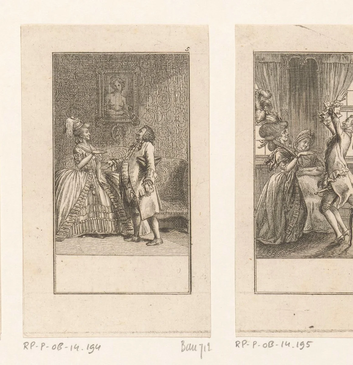 Huwelijksaanzoek van pedante man by Daniel Nikolaus Chodowiecki, print, 1780