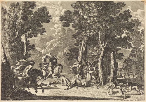 A Stag Hunt by Jean Lepautre, print, 1618-1682