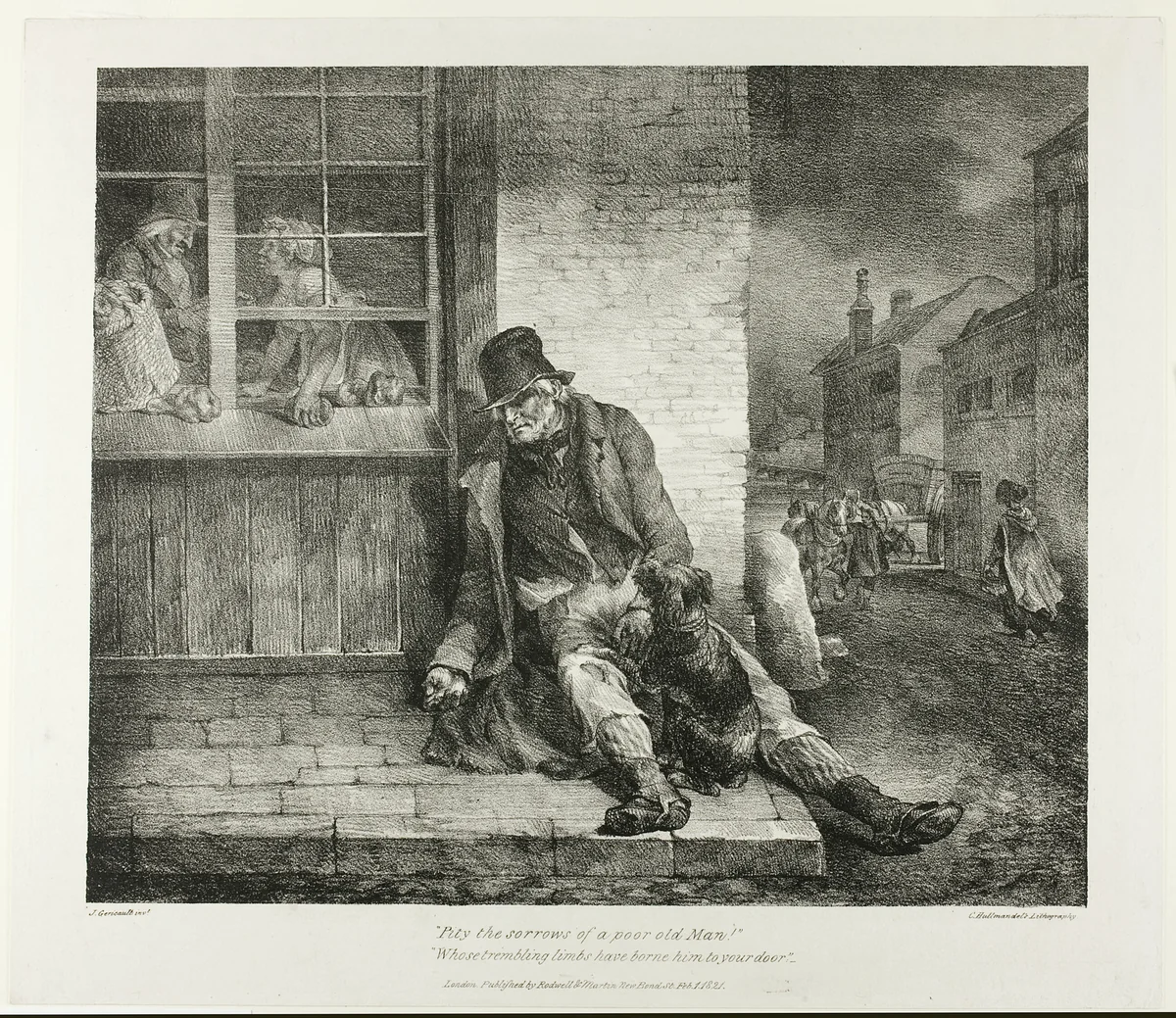Pity the Sorrows of a Poor Old Man!... plate 2 from Various Subjects Drawn from Life on Stone by Jean Louis André Théodore Géricault, print, 1821