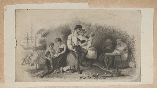Banknote vignette with figures of different ages, representing the stages of life by Asher Brown Durand, print, 1819-1837