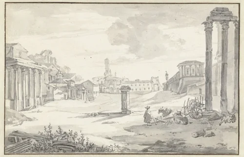 View of the Campo Vaccino in Rome by Willem Romeyn, drawing, 1666