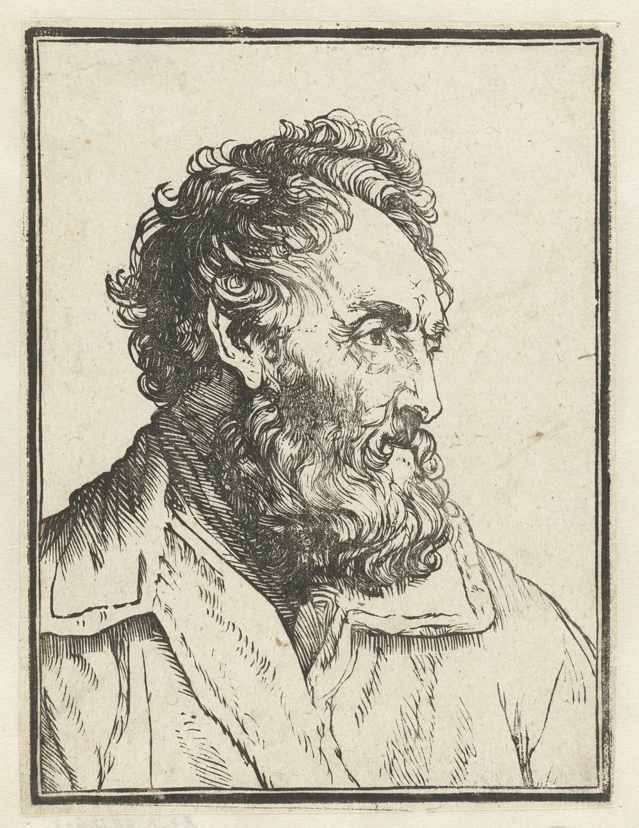 Borstbeeld van een man met baard by anonymous, print, 1625-1674