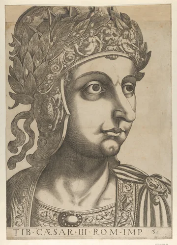 Plate 3: Tiberius turned to the right, from 'The Twelve Caesars' by anonymous, print, 1610-1640