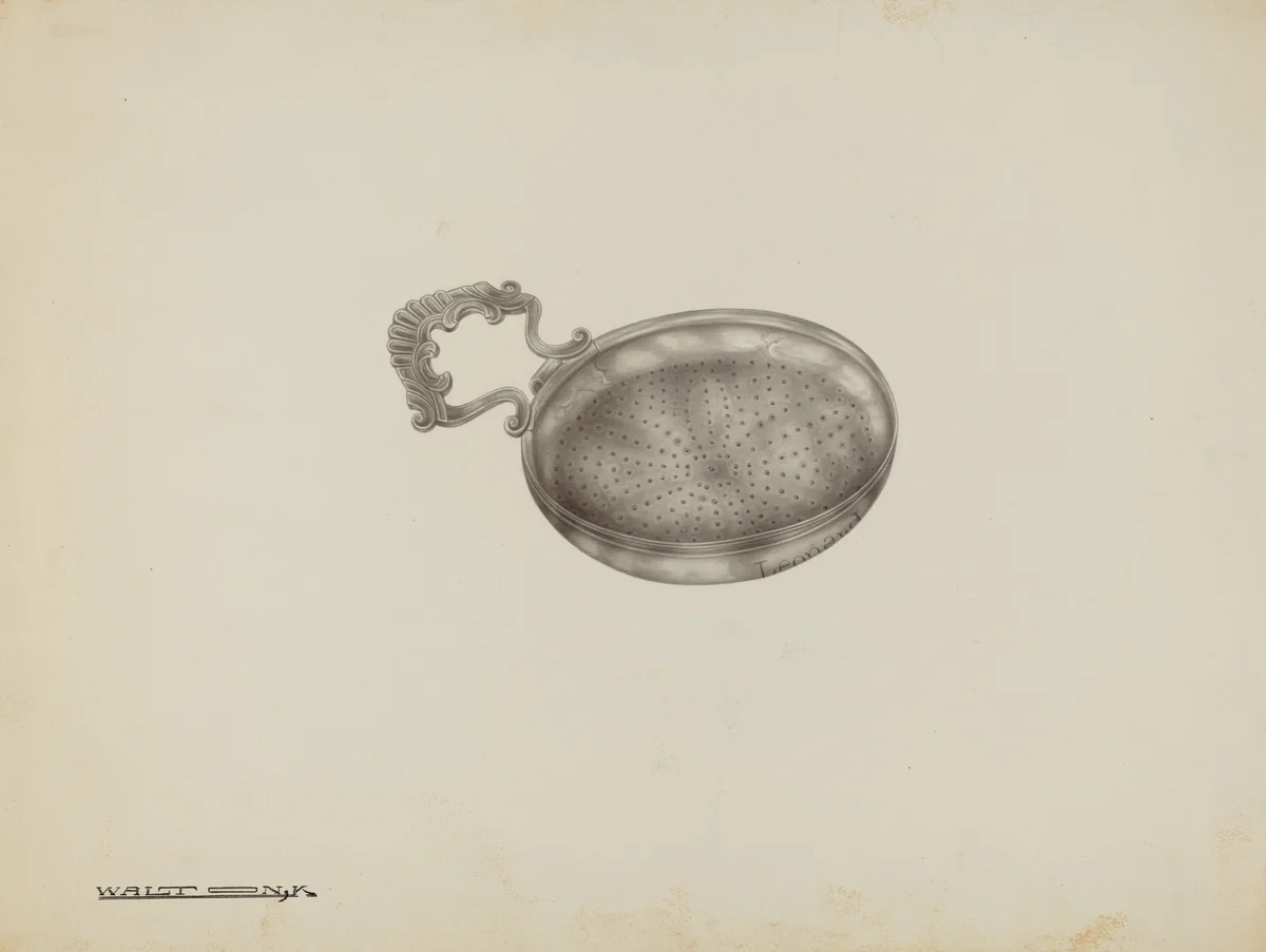 Silver Lemon Strainer by Kalamian Walton, index of american design, 1939