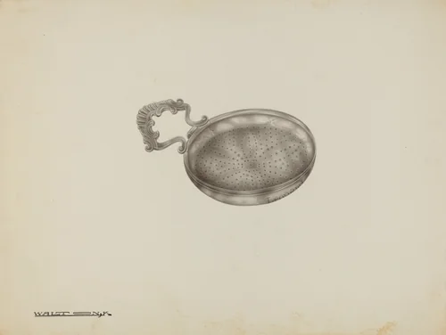 Silver Lemon Strainer by Kalamian Walton, index of american design, 1939