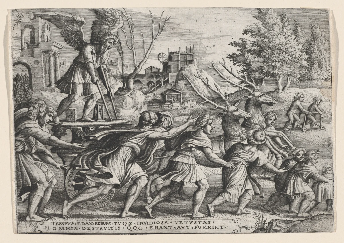 The Triumph of Time on Fame, from "The Triumphs of Petrarch" by Georg Pencz, print, 1534-1544