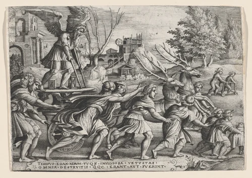 The Triumph of Time on Fame, from "The Triumphs of Petrarch" by Georg Pencz, print, 1534-1544
