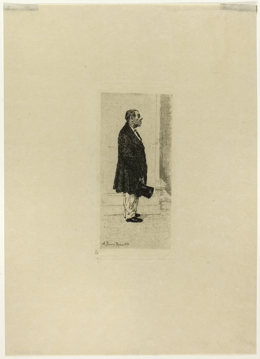 Man Standing in Church by Antonio Piccinni, print, 1875