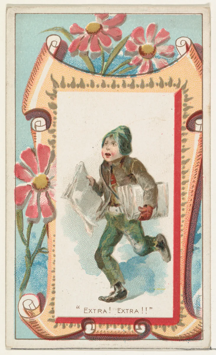 "Extra! Extra!!," from the Terrors of America set (N136) issued by Duke Sons & Co. to promote Honest Long Cut Tobacco by W. Duke, Sons & Co., print, 1888-1889