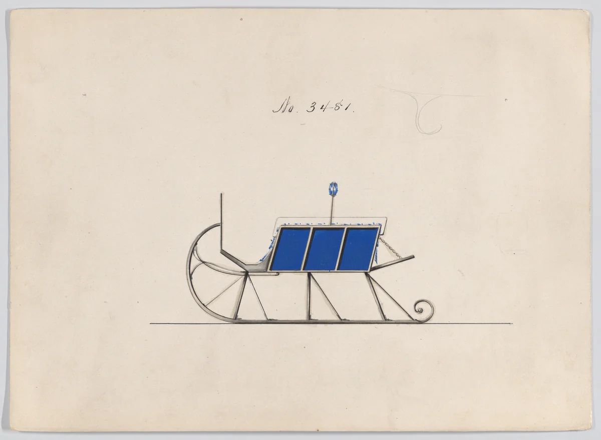 Design for Dos-a-Dos Sleigh, no. 3481 by Brewster & Co., drawing, 1879