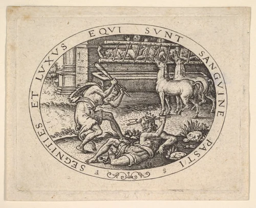 Hercules Killing Diomedes by Etienne Delaune, print, 1540-1583