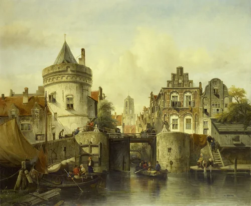 Imaginary View based on the Kolksluis, Amsterdam by Salomon Leonardus Verveer, painting, 1839