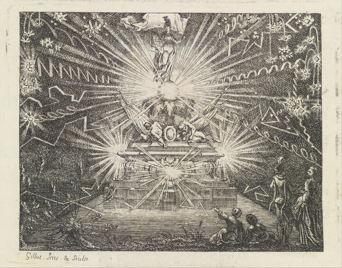 Plate for The Fish and the Fireworks, Fable Sixteen, in Fables Nouvelles, Dediées au Roy by Lamotte-Houdar, book, 1719
