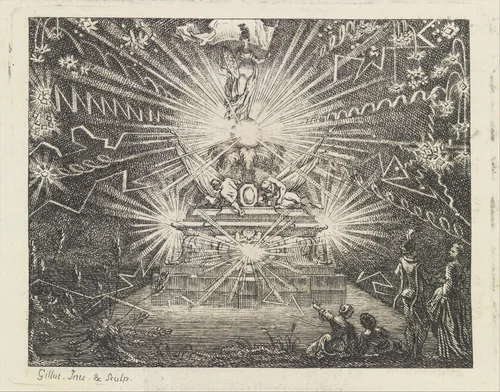 Plate for The Fish and the Fireworks, Fable Sixteen, in Fables Nouvelles, Dediées au Roy by Lamotte-Houdar, book, 1719