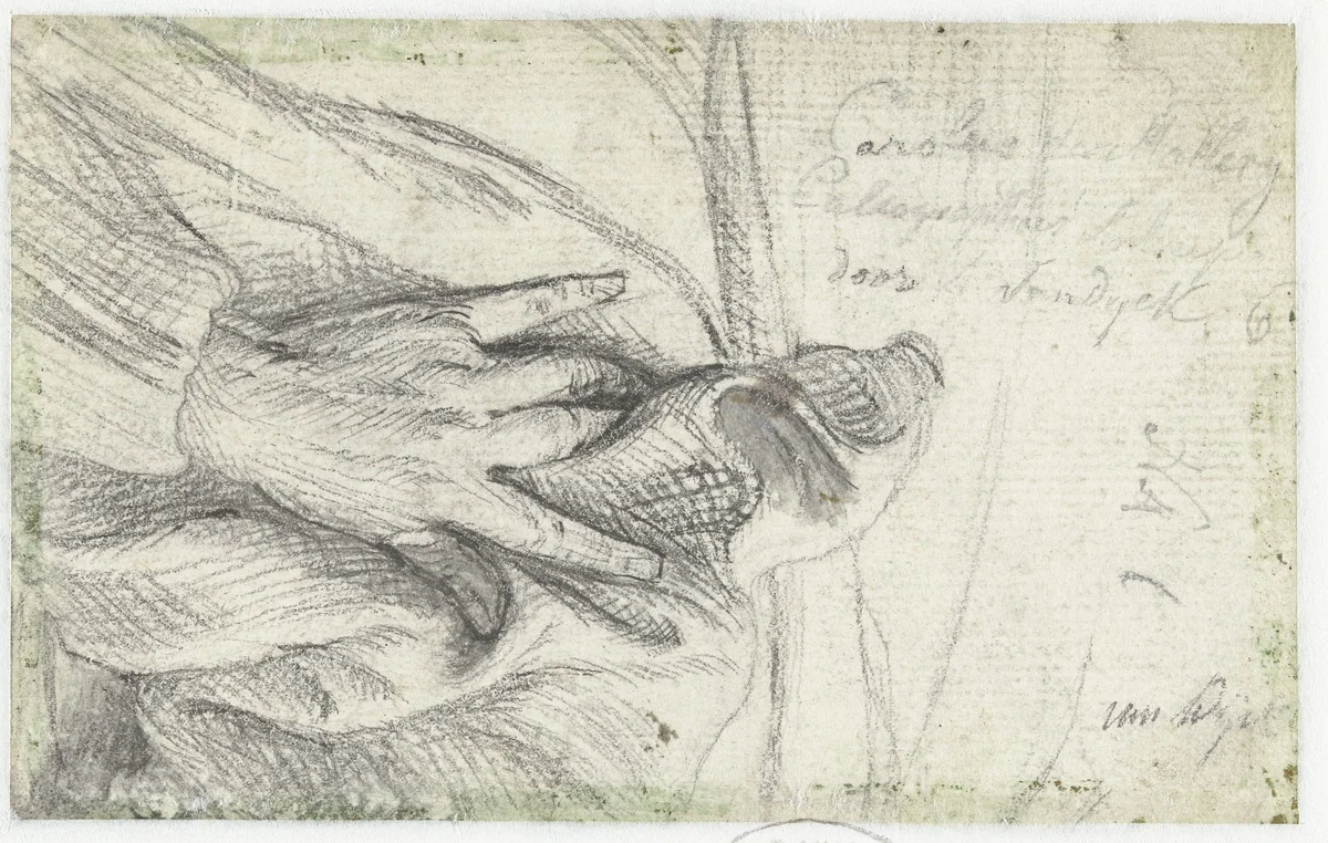 De linkerhand van Karel van Mallery op zijn mantel by anonymous, drawing, 1627-1691