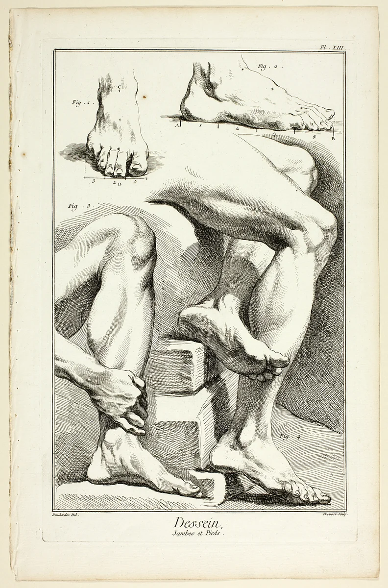 Design: Legs and Feet, from Encyclopédie by Benoît-Louis Prévost, print, 1762-1777