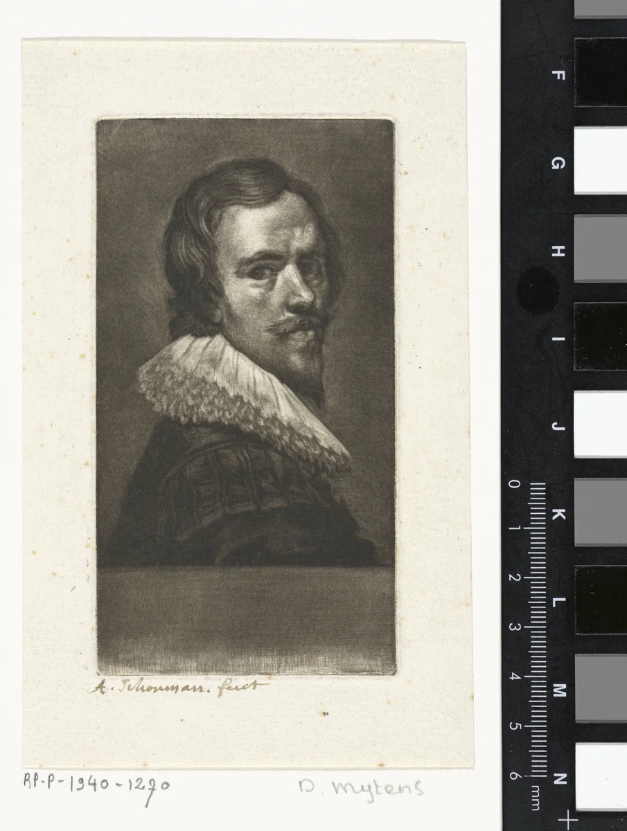 Portret van Daniël Mijtens by Aert Schouman, print, 1720-1792