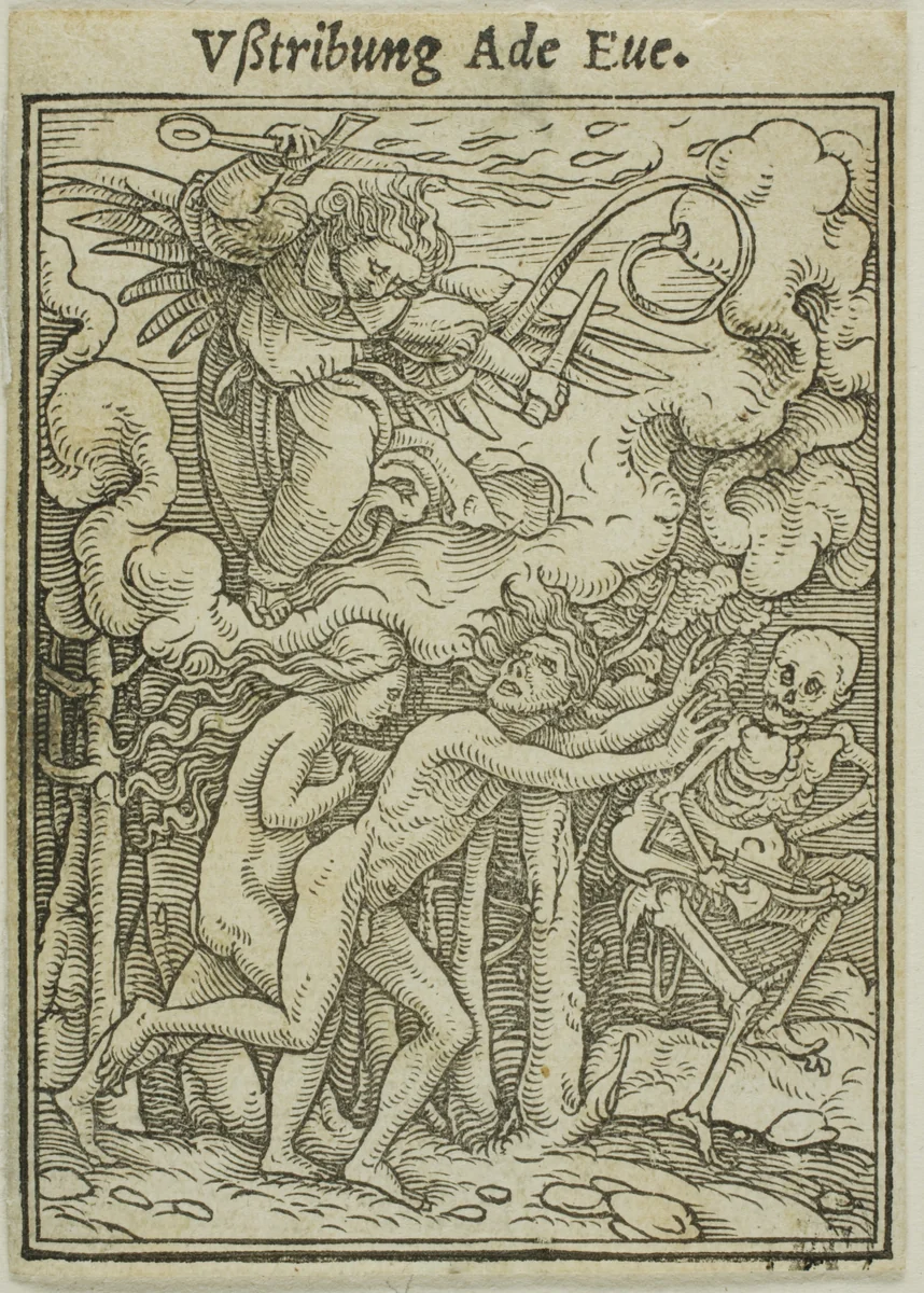 Adam and Eve Driven out of Paradise by Hans Holbein, print, 1517-1543