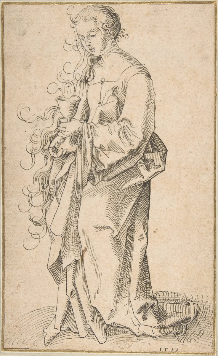 St. Barbara with a Chalice and Host by Hans Baldung, drawing, 1513