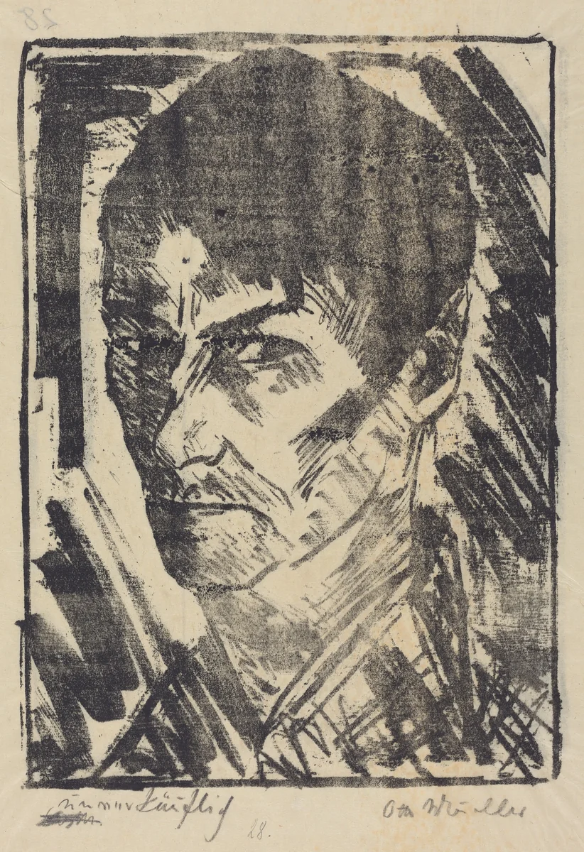 Self-Portrait Facing Left (Selbstbildnis nachlinks) by Otto Mueller, print, 1920