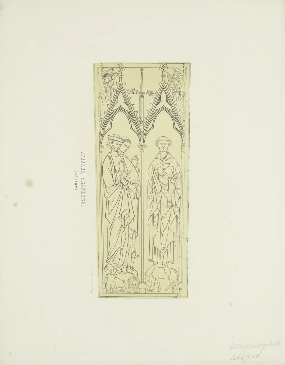 Stenen grafzerk, 13e eeuw by anonymous, print, 1857-1864