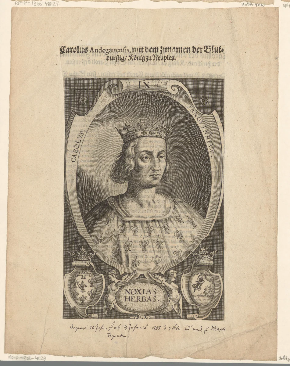 Portret van Karel I, koning van Napels by Lucas Kilian, print, 1589-1624