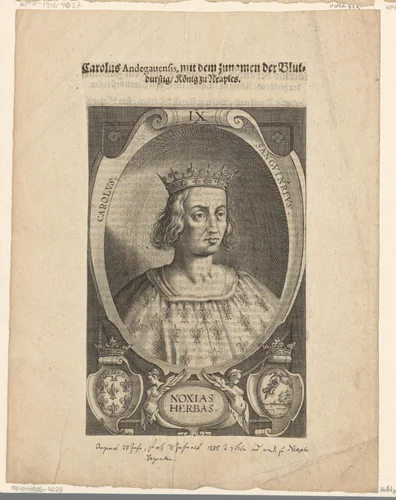 Portret van Karel I, koning van Napels by Lucas Kilian, print, 1589-1624
