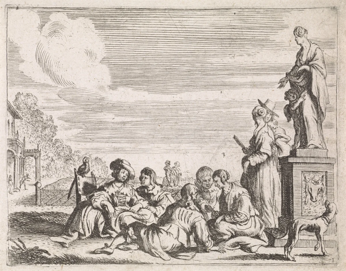 Elegant gezelschap in tuin by Cornelis de Wael, print, 1630-1648